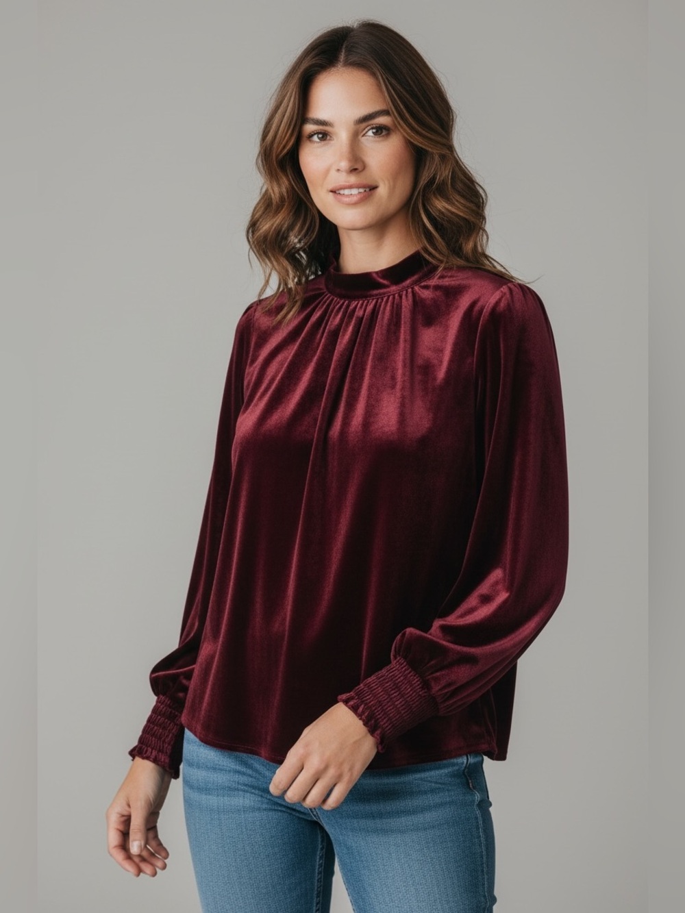 🔮Cable & Guage Velvet Style Long-Sleeve Top - Wine Red Size Medium NWT 🔮